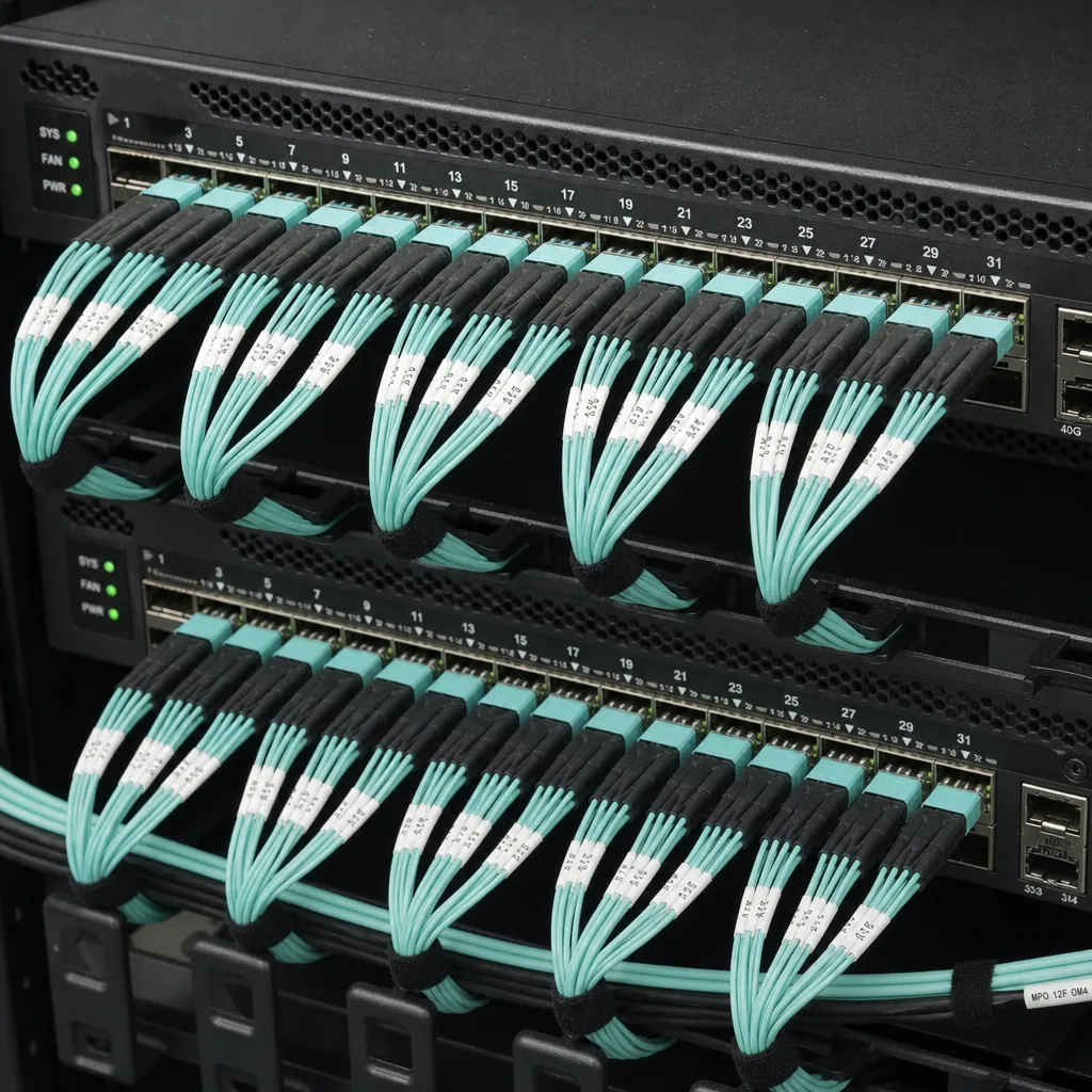 MPO breakout cable used for 40G and 100G data center connections