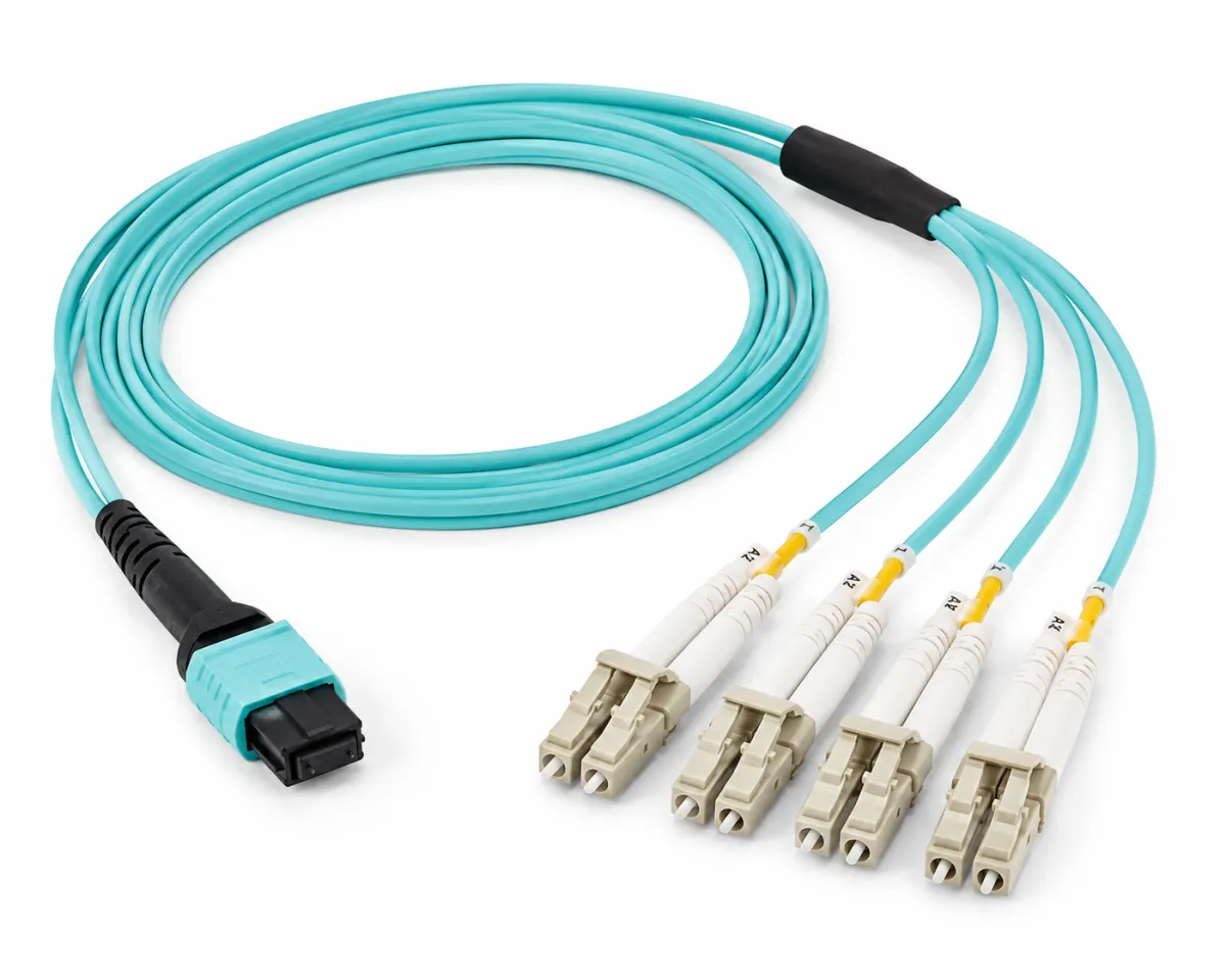 EITS fiber optic breakout cable MPO to 4x LC duplex multimode