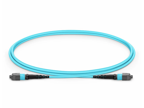 EITS 2M MPO-12 Multimode Fiber Optic Patch Cable, OM3/OM4/OM5, 12-Fiber, Type A/B/C Polarity, MPO Male/Female, Aqua