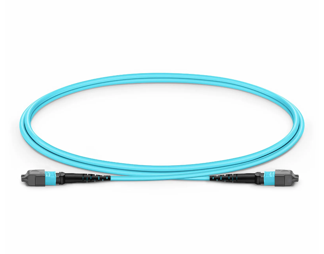 EITS 2M MPO-12 Multimode Fiber Optic Patch Cable, OM3/OM4/OM5, 12-Fiber, Type A/B/C Polarity, MPO Male/Female, Aqua