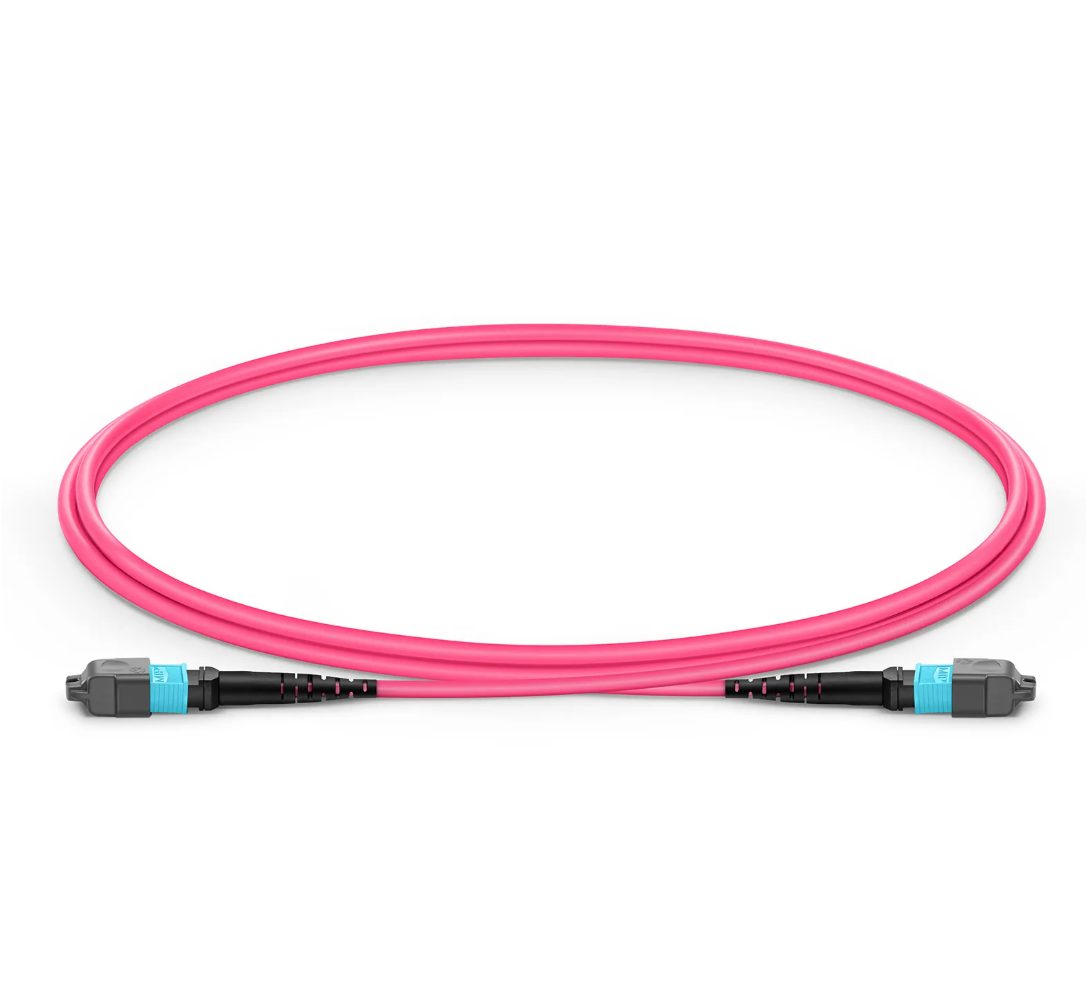 EITS 2M MPO-12 Multimode Fiber Optic Patch Cable, OM3/OM4/OM5, 12-Fiber, Type A/B/C Polarity, MPO Male/Female, Magenta