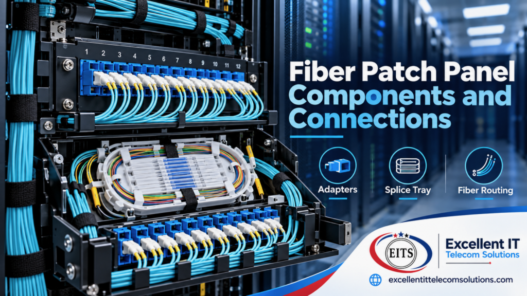 fiber patch panel with adapters splice tray and fiber routing