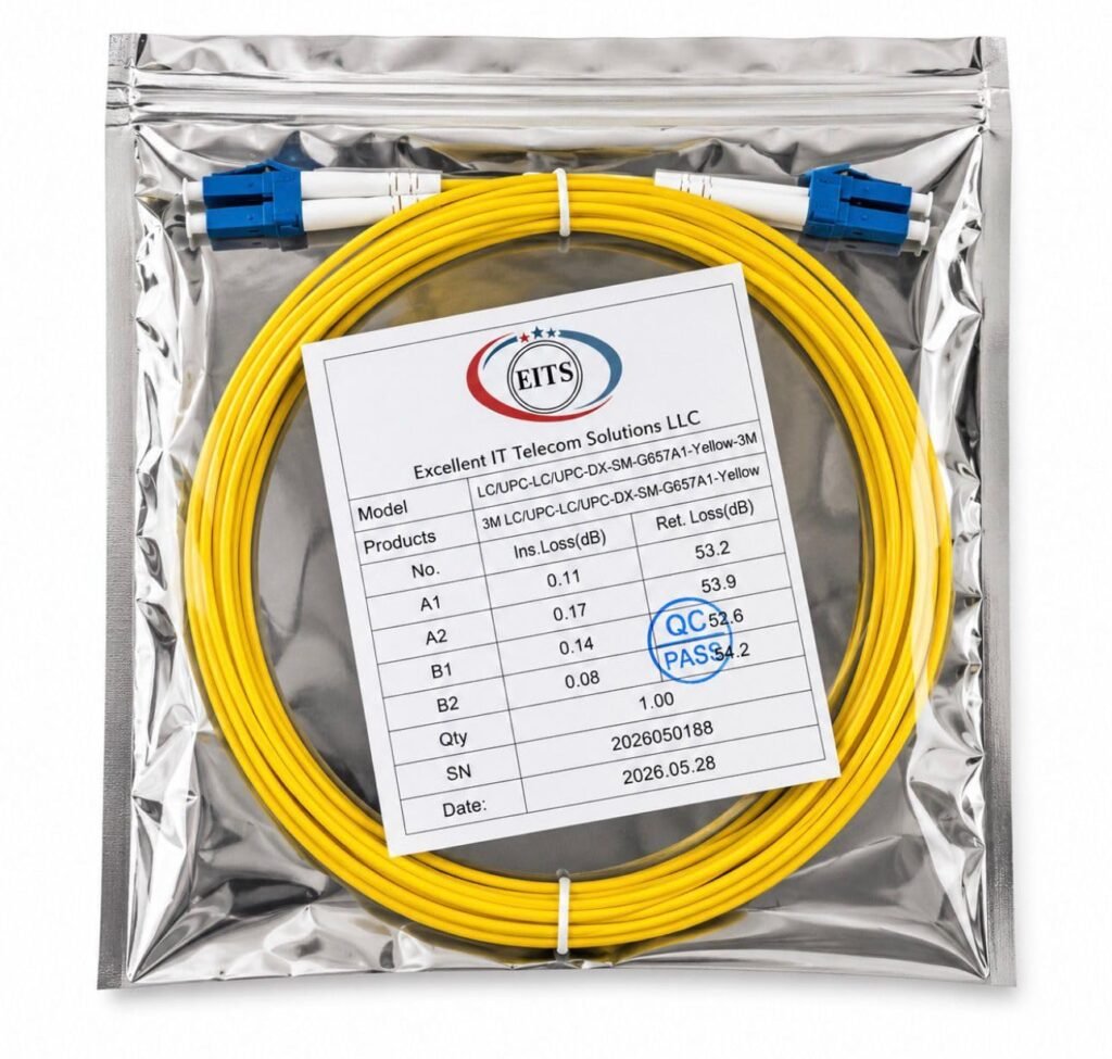 EITS LC UPC to LC UPC duplex fiber optic patch cable OS2 single mode yellow 3 meter